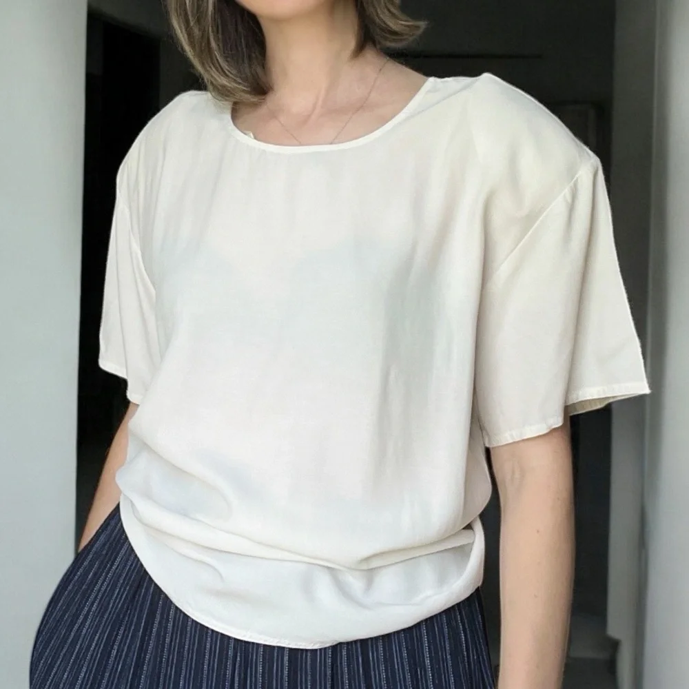 VTG 80s Herman Geist for Talbots Antique White Relaxed Short Sleeve Shirt Blouse - Picture 2 of 9